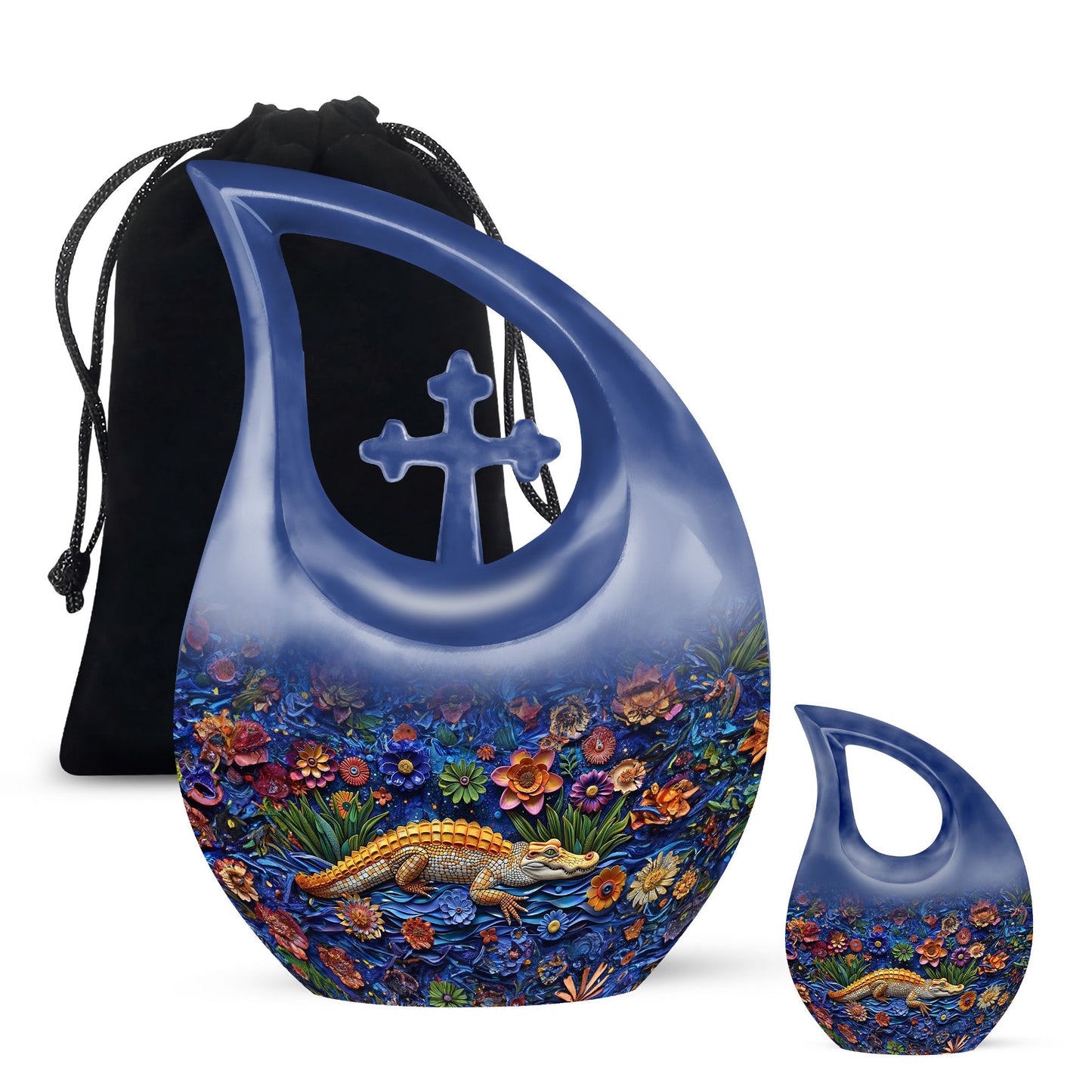 Blue Personalized Alligator Memorial Urn for Adult - 10-inch, 200 cu in - Yatskia