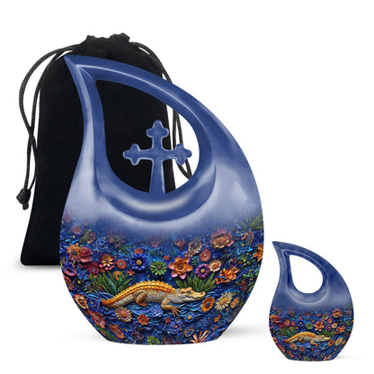 Blue Personalized Alligator Memorial Urn for Adult - 10-inch, 200 cu in - Yatskia