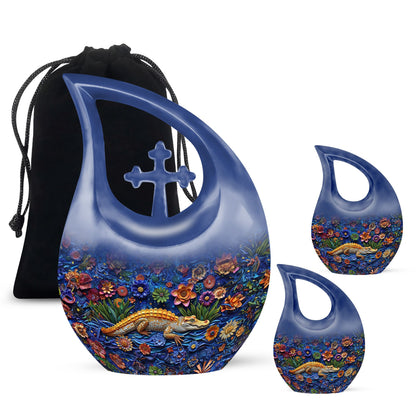 Blue Personalized Alligator Memorial Urn for Adult - 10-inch, 200 cu in - Yatskia