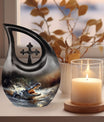 Large 10-inch Alligator-themed Cross Drop urn