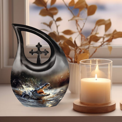 Large 10-inch Alligator-themed Cross Drop urn