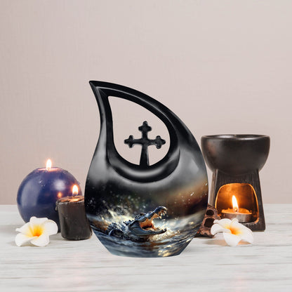 Large 10-inch Alligator-themed Cross Drop urn