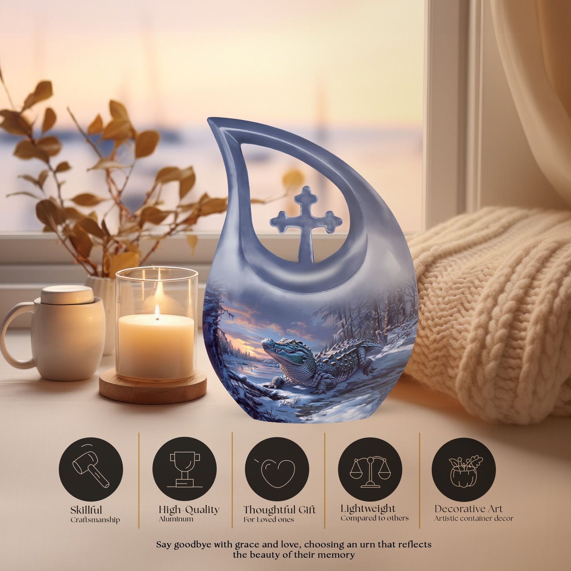 Extra large Alaigator-themed memorial urn