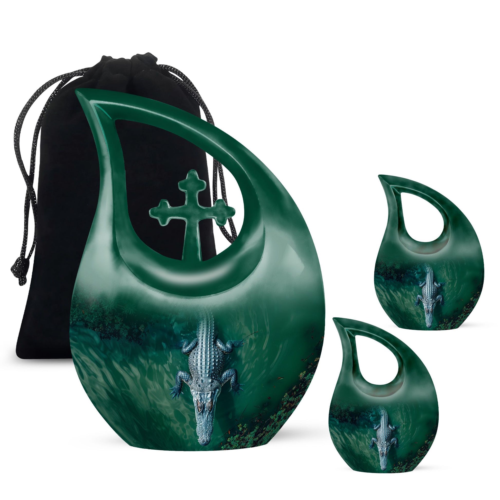 Alligator Theme Large Urn With 2 Keepsake Urn