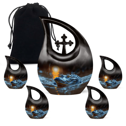 Black Personalized Alligator Cremation Urn for Human Ashes - 10-inch, 200 cu in - Yatskia