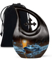 Alligator Cremation Urn – Black Memorial Urn with Sunset Gator Art