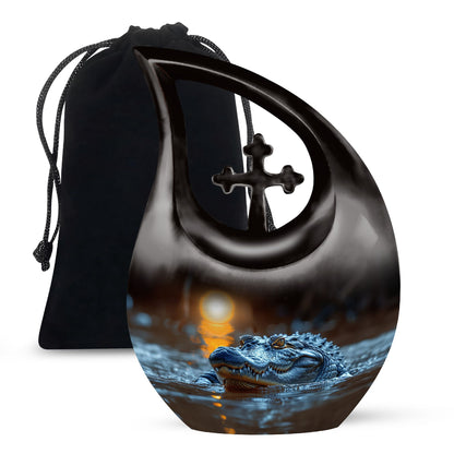 Black Personalized Alligator Cremation Urn for Human Ashes - 10-inch, 200 cu in - Yatskia