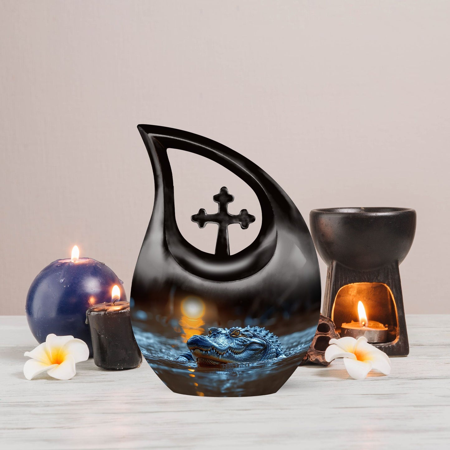 10-inch Alligator Cross Drop Design Urn
