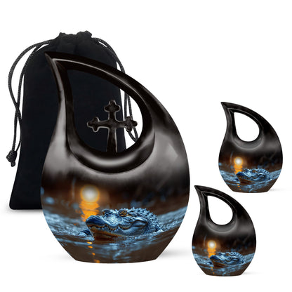 Black Personalized Alligator Cremation Urn for Human Ashes - 10-inch, 200 cu in - Yatskia