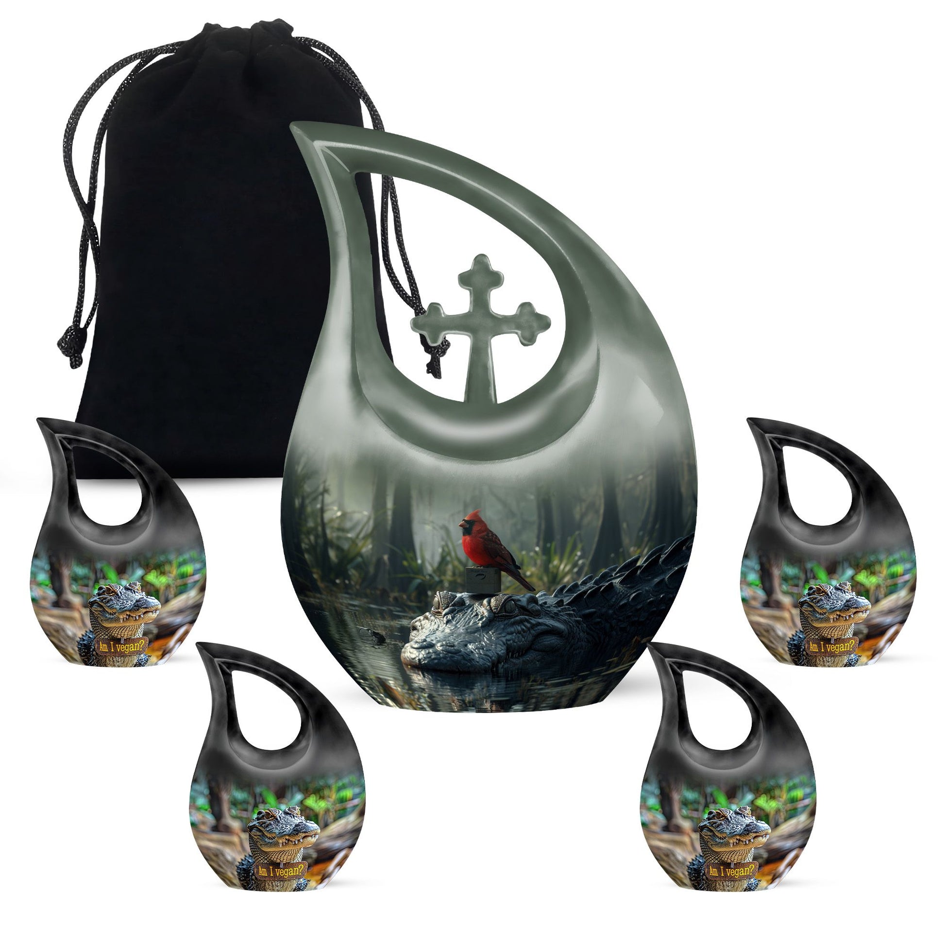 Cardinal & Alligator Memorial Urn - Cremation Urns Large & Small Combo