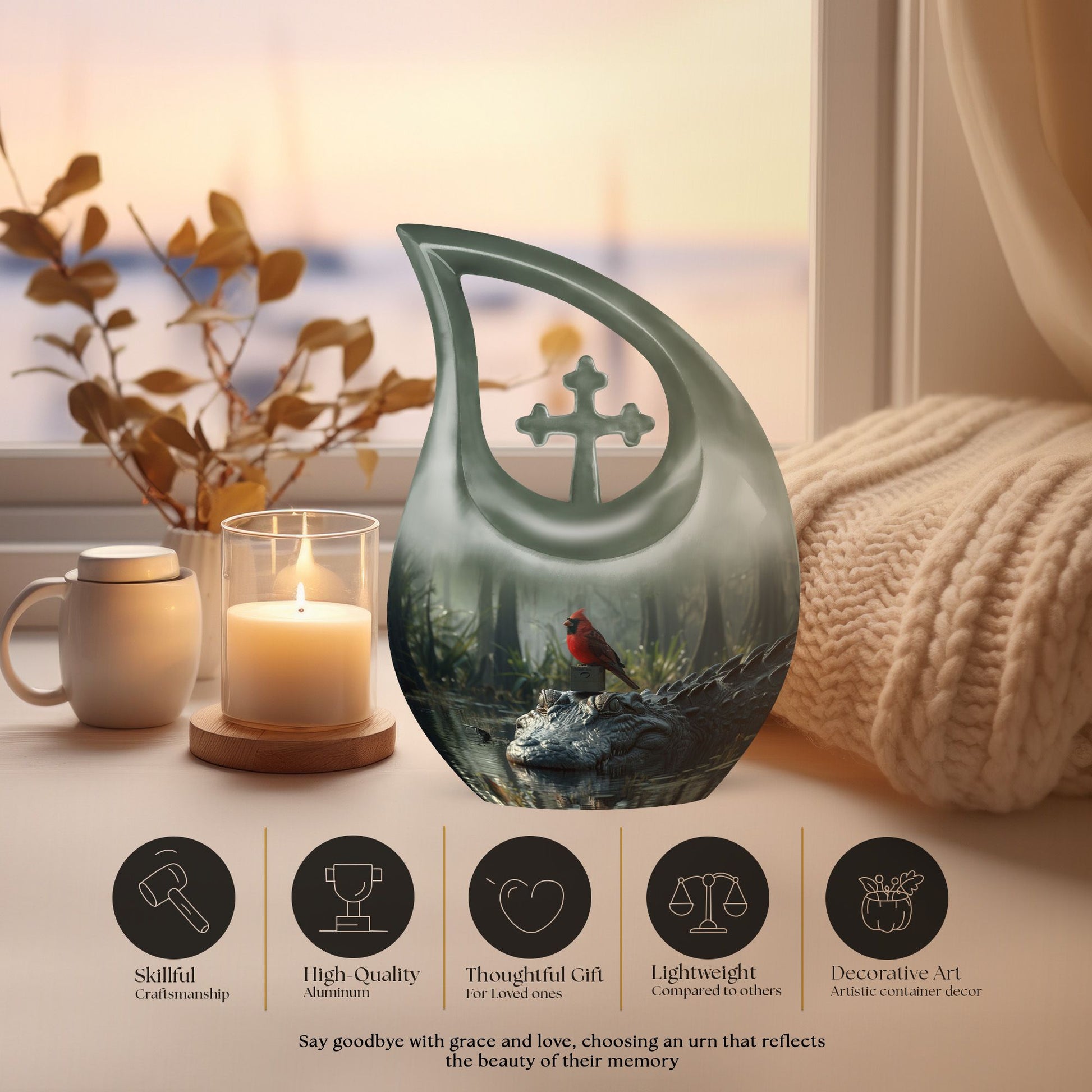 Aluminum Alligator urn for men's ashes