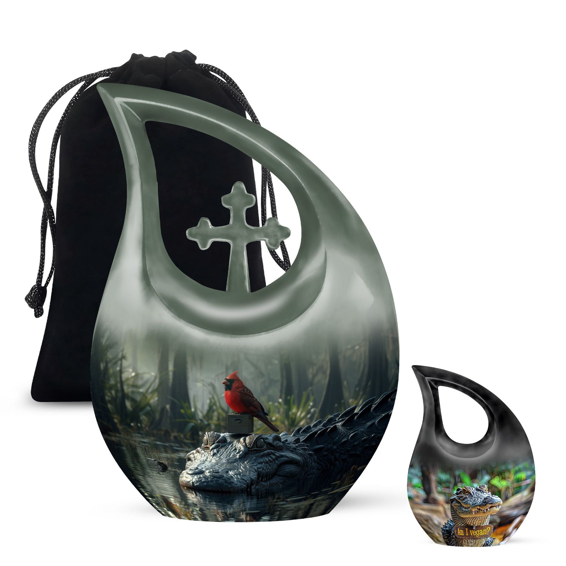 Cardinal & Alligator Memorial Urn - Cremation Urns Large & Small Combo
