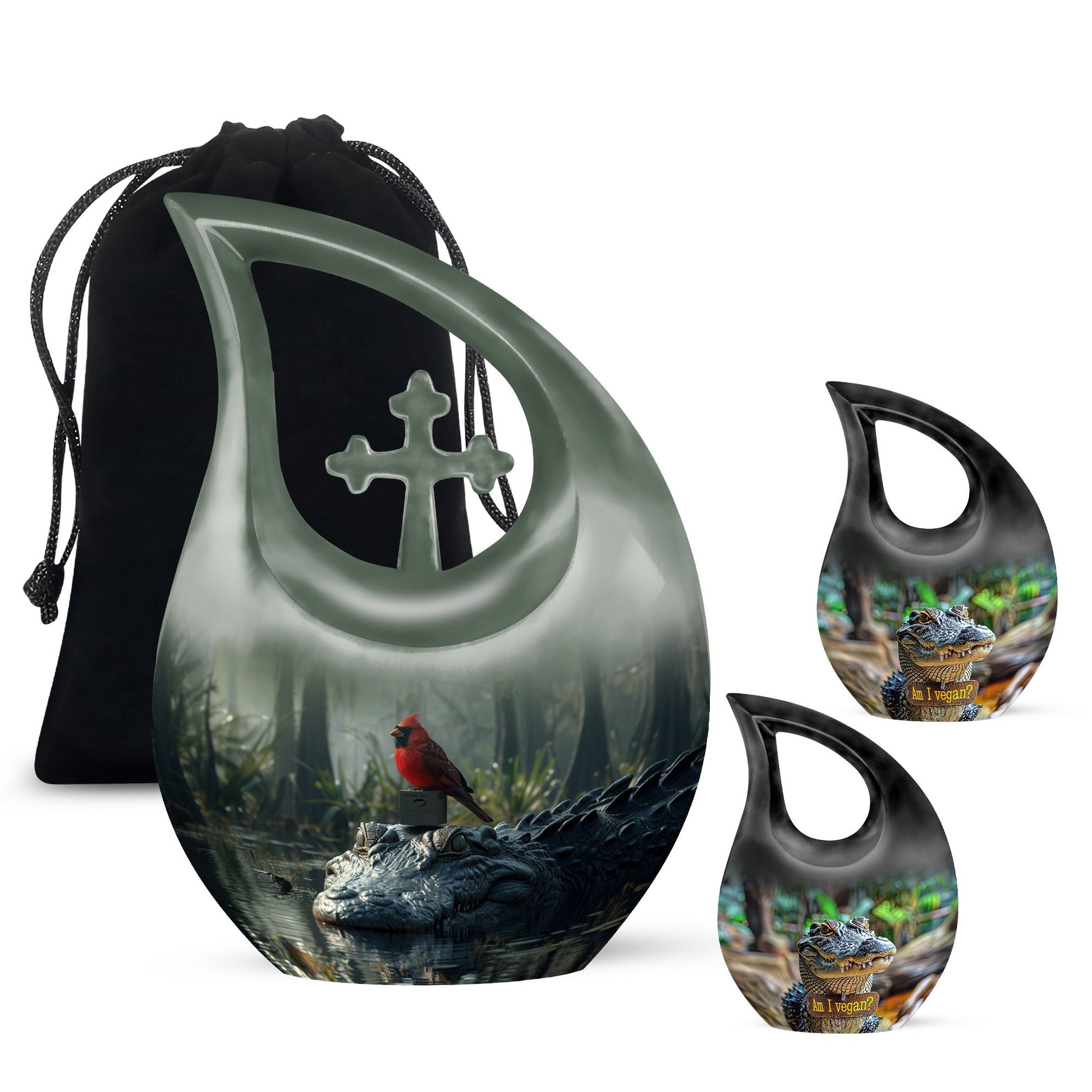 Cardinal & Alligator Memorial Urn - Cremation Urns Large & Small Combo