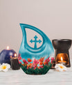 Medium-sized tulip-themed Cross Drop Urn