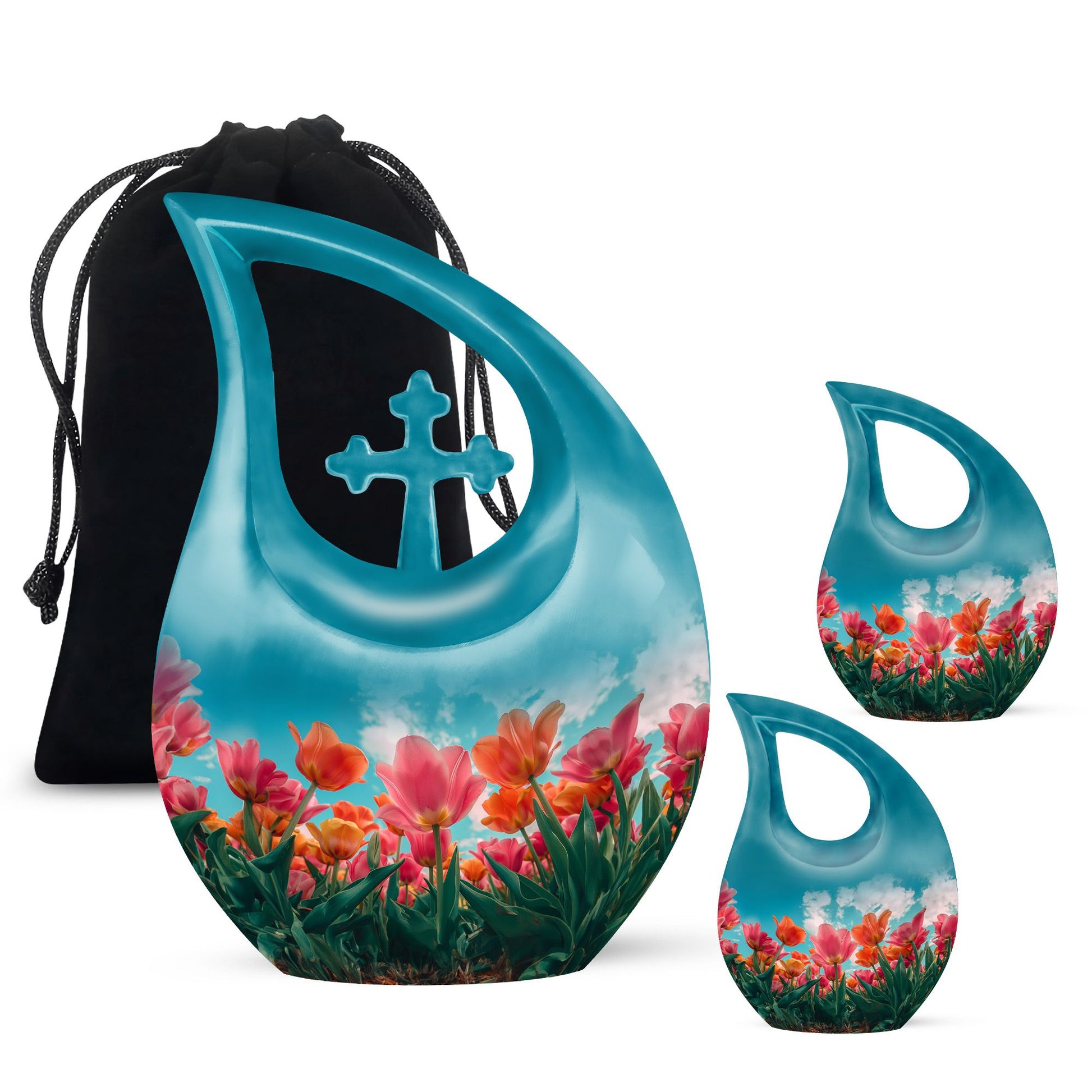 Tulip Theme Large Urn With 2 Keepsake Urn