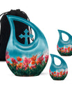 Pink & Orange Tulip Memorial Urn - Sky Blue Urn Keepsake Combo Set