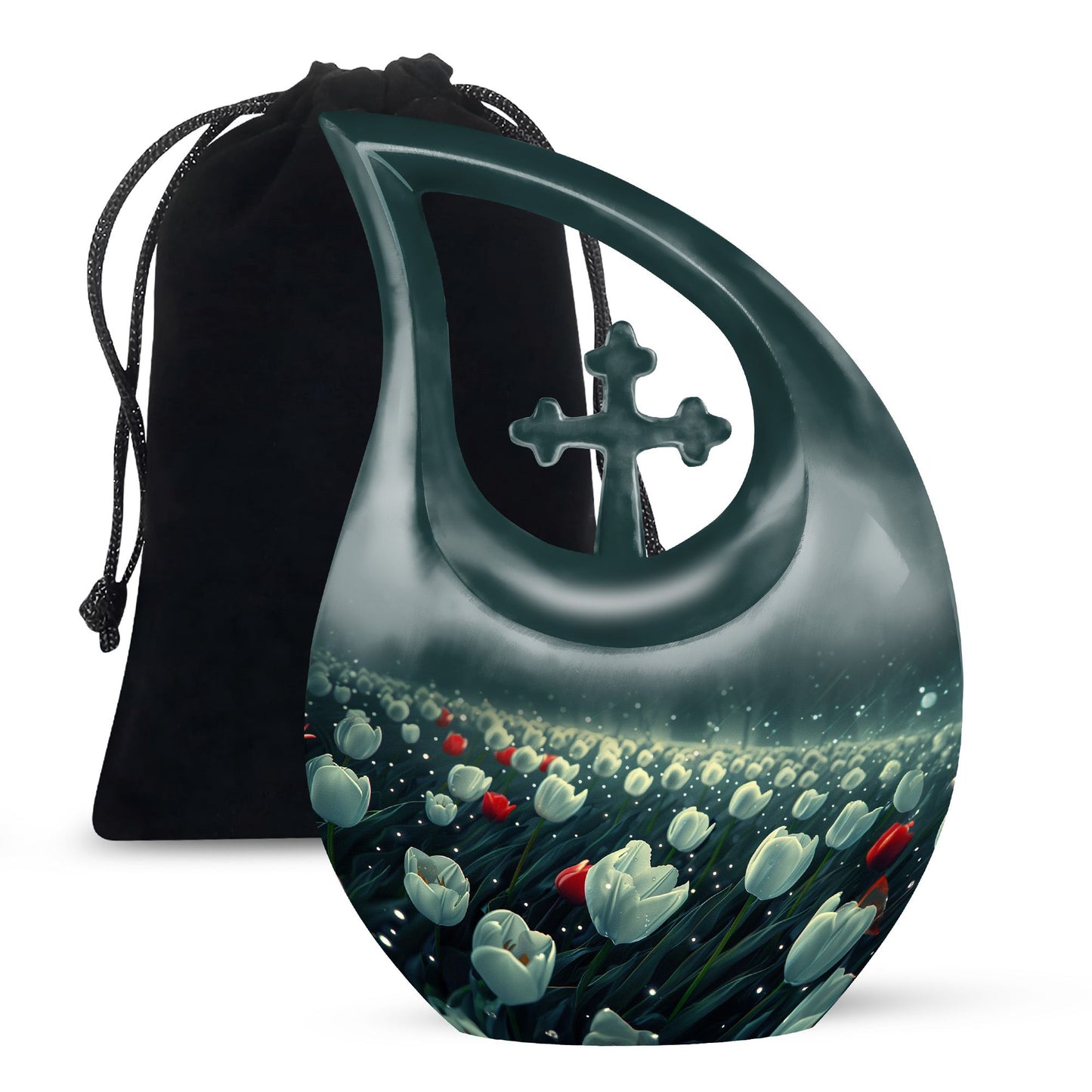 10-inch Tulip-themed Cross Drop Memorial Urn
