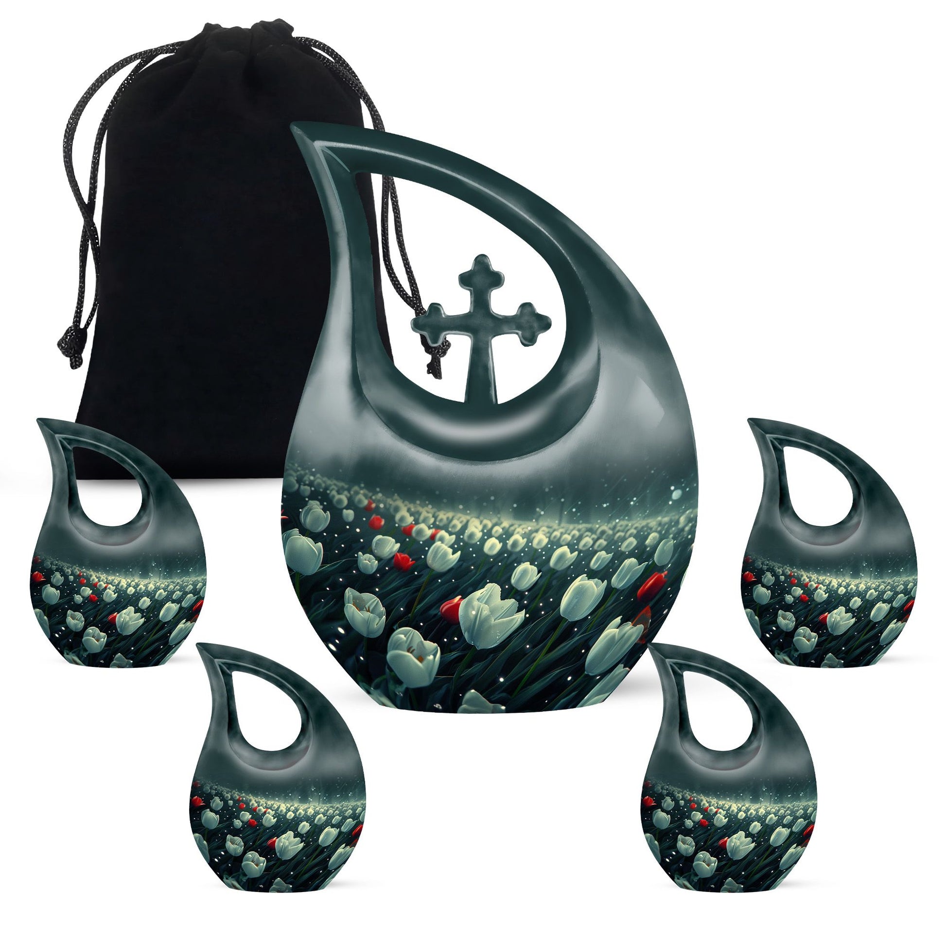 Tulip Theme Large Urn With 4 Keepsake Urn