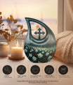 10-inch Tulip-themed Cross Drop Memorial Urn