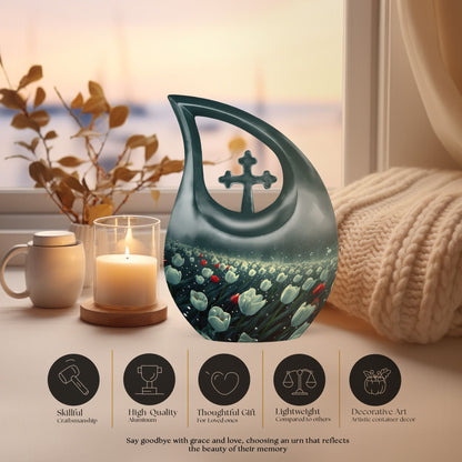 10-inch Tulip-themed Cross Drop Memorial Urn