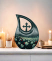 10-inch Tulip-themed Cross Drop Memorial Urn