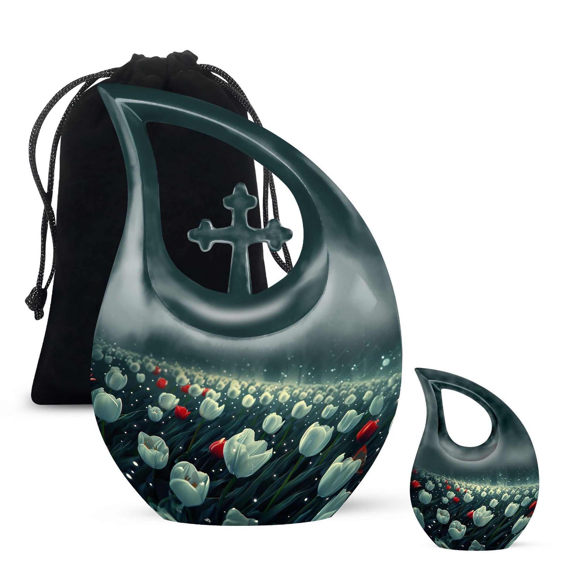 Tulip Theme Large Urn With 1 Keepsake Urn