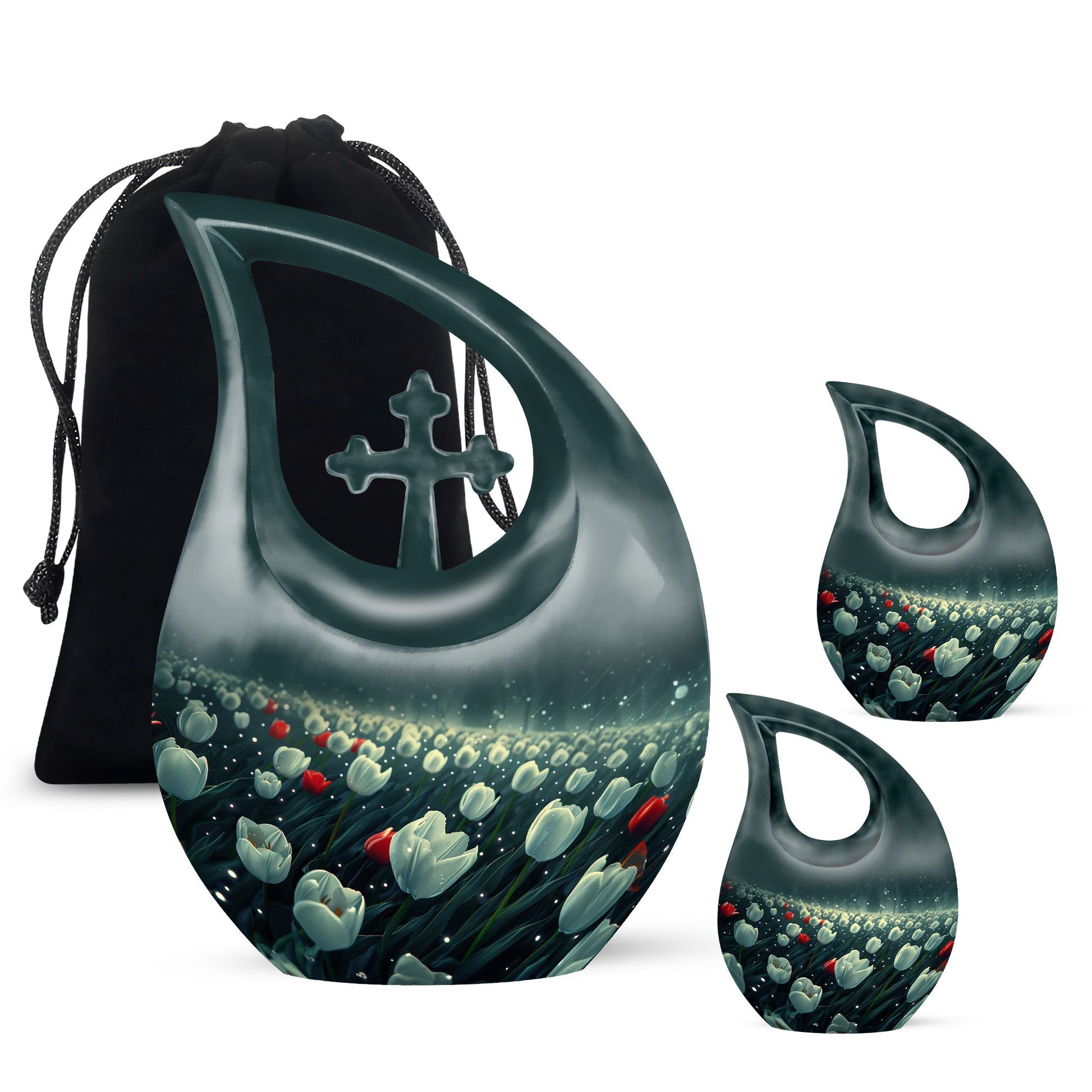 Tulip Theme Large Urn With 2 Keepsake Urn