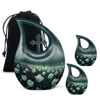 Tulip Theme Large Urn With 2 Keepsake Urn