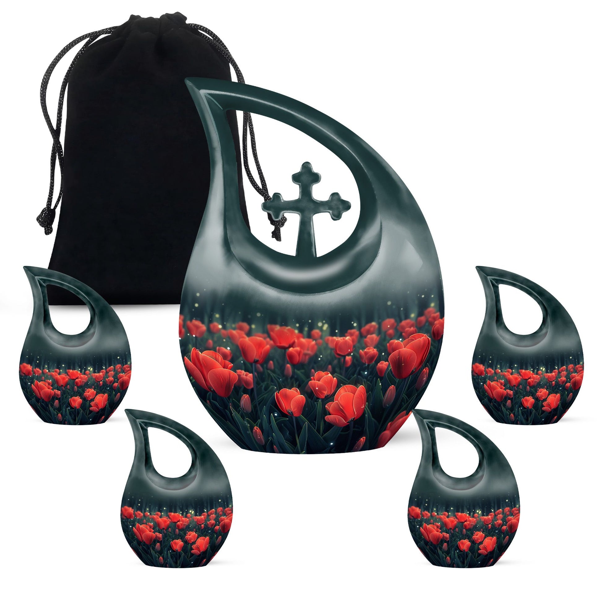 Tulip Theme Large Urn With 4 Keepsake Urn