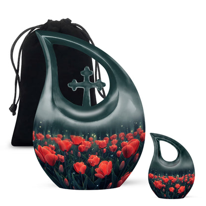 Red Personalized Flower Cremation Urn for Men and Women - 10-inch, 200 cu in - Yatskia