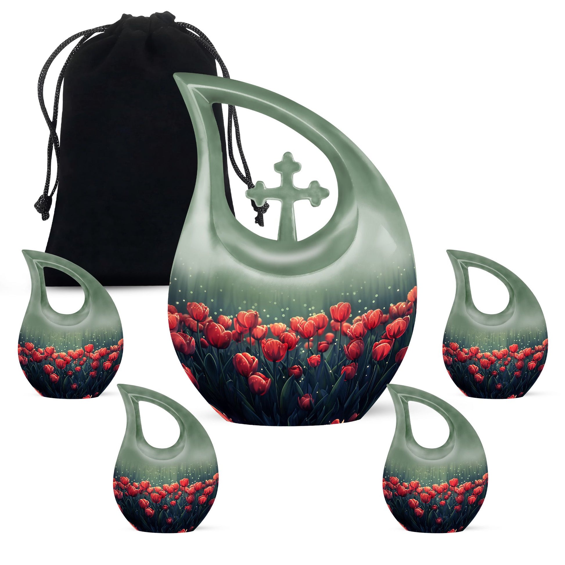 Tulip Theme Large Urn With 4 Keepsake Urn