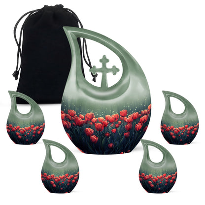 Tulip Theme Large Urn With 4 Keepsake Urn