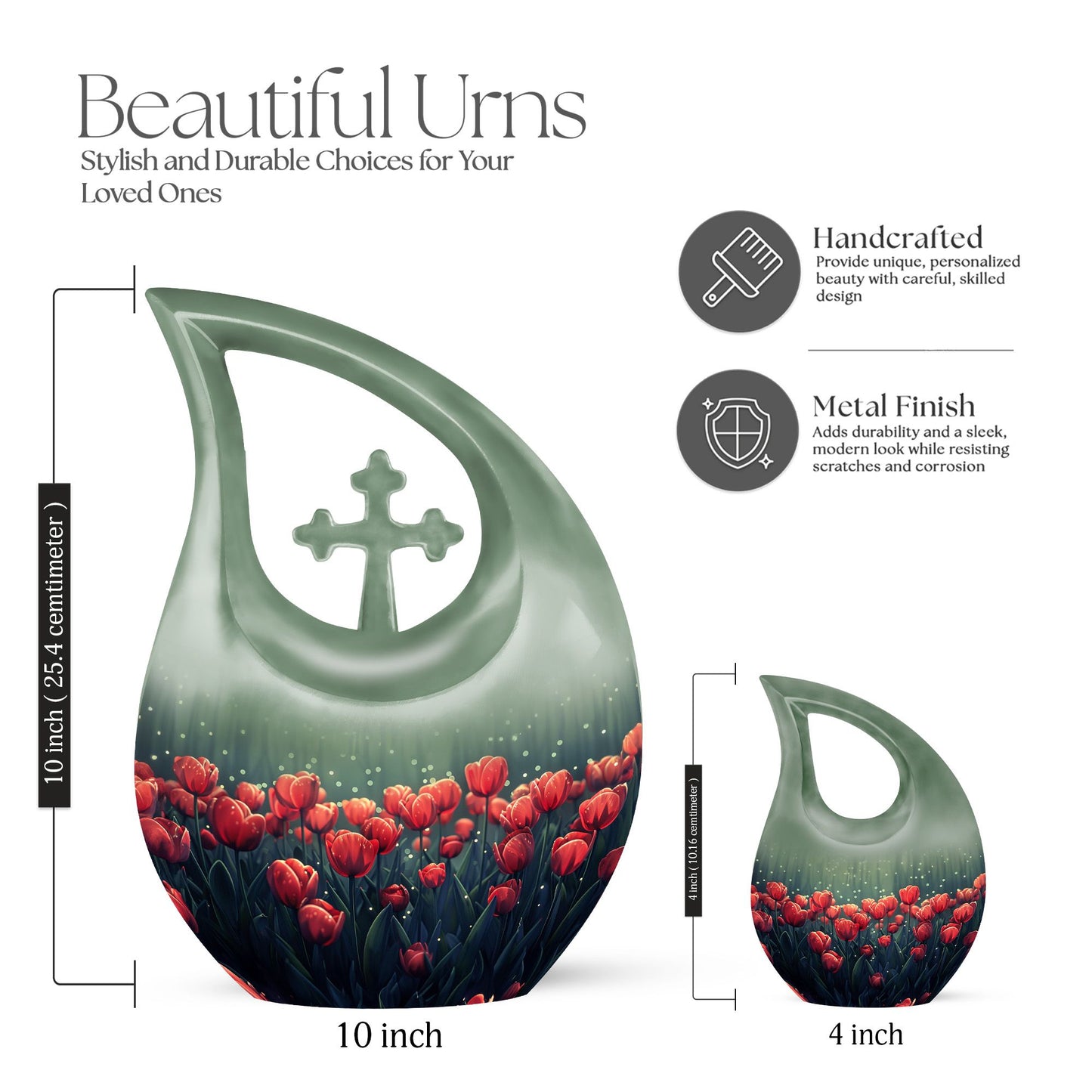 10 inch Tulip themed Cross Drop design Customized Urn.