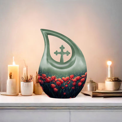 10 inch Tulip themed Cross Drop design Customized Urn.
