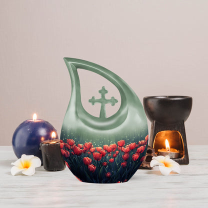 10 inch Tulip themed Cross Drop design Customized Urn.