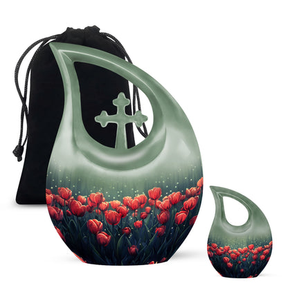 10 inch Tulip themed Cross Drop design Customized Urn.
