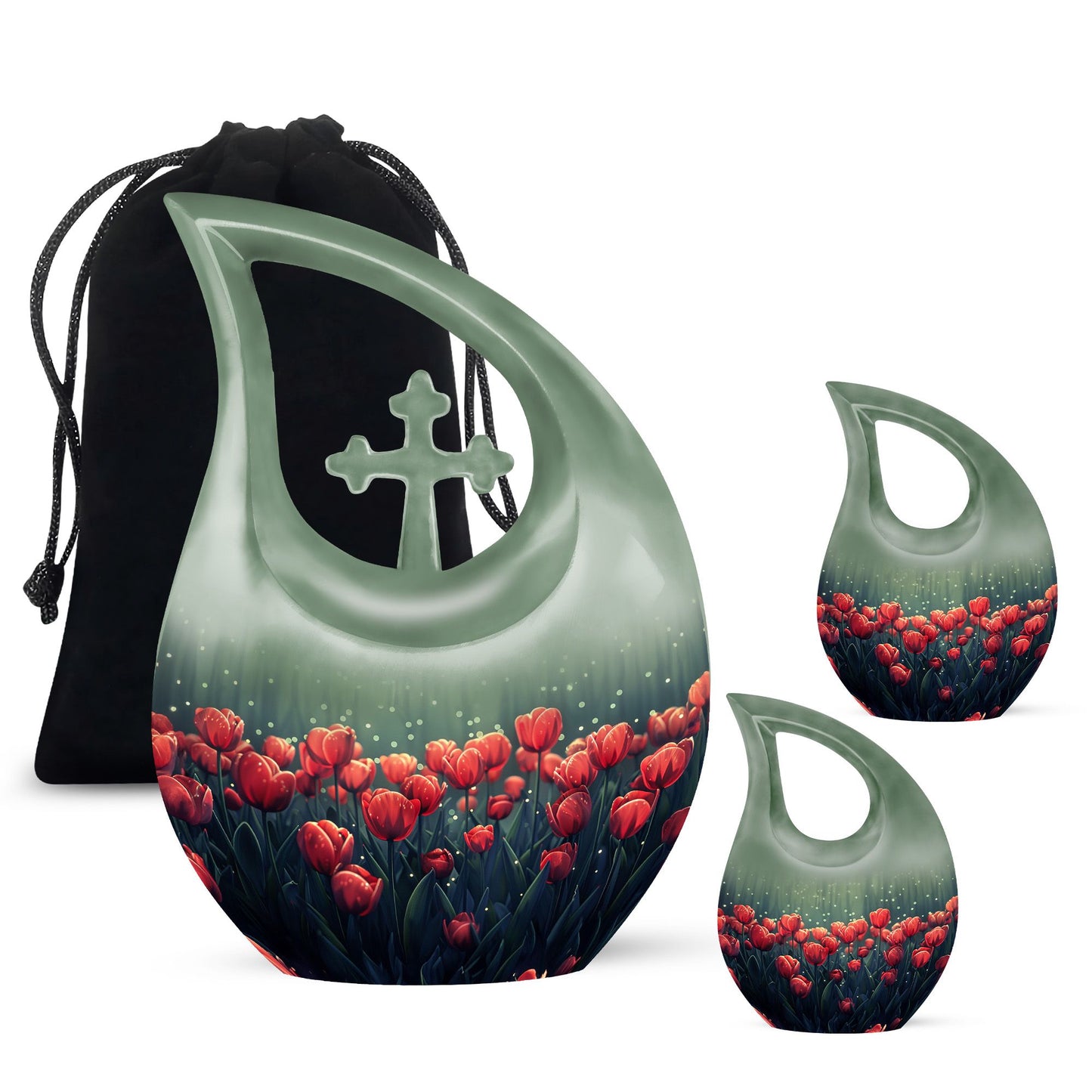 Tulip Theme Large Urn With 2 Keepsake Urn