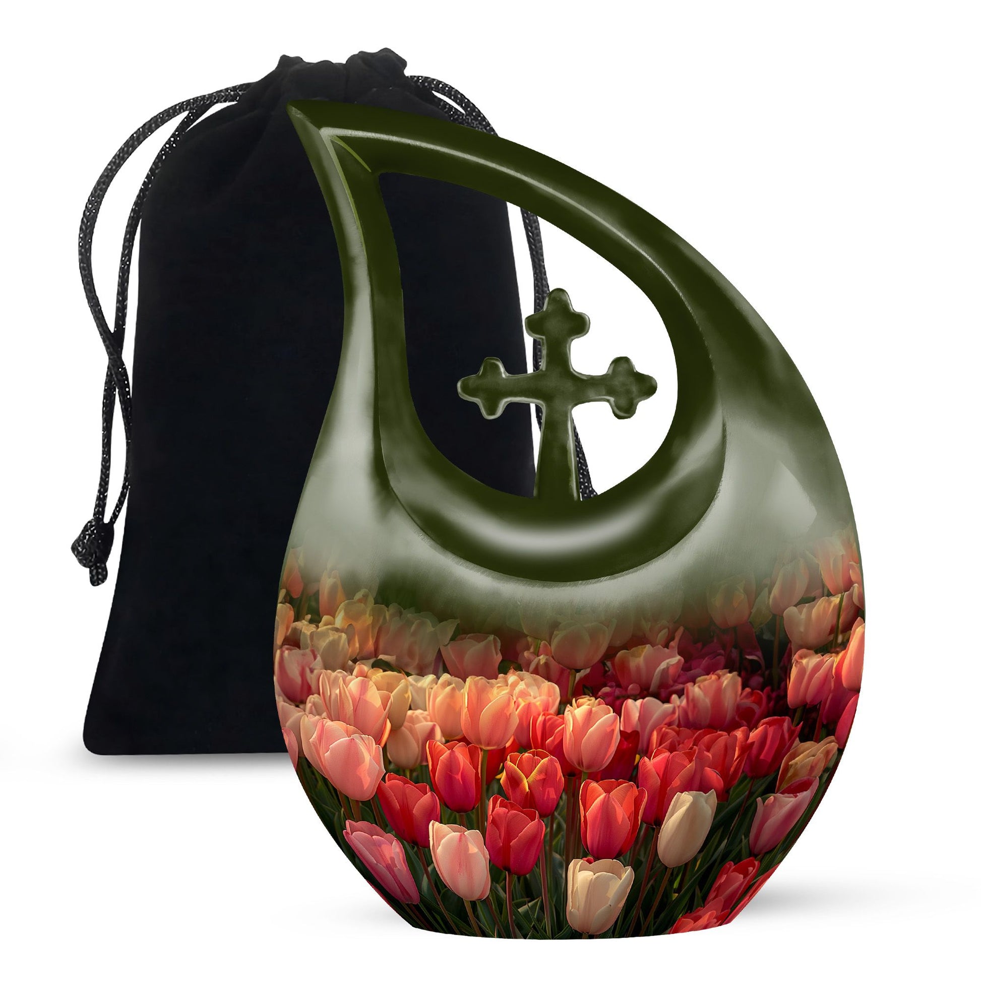 Flowers Cremation Urn - Dark Green Large Urn Human Ashes