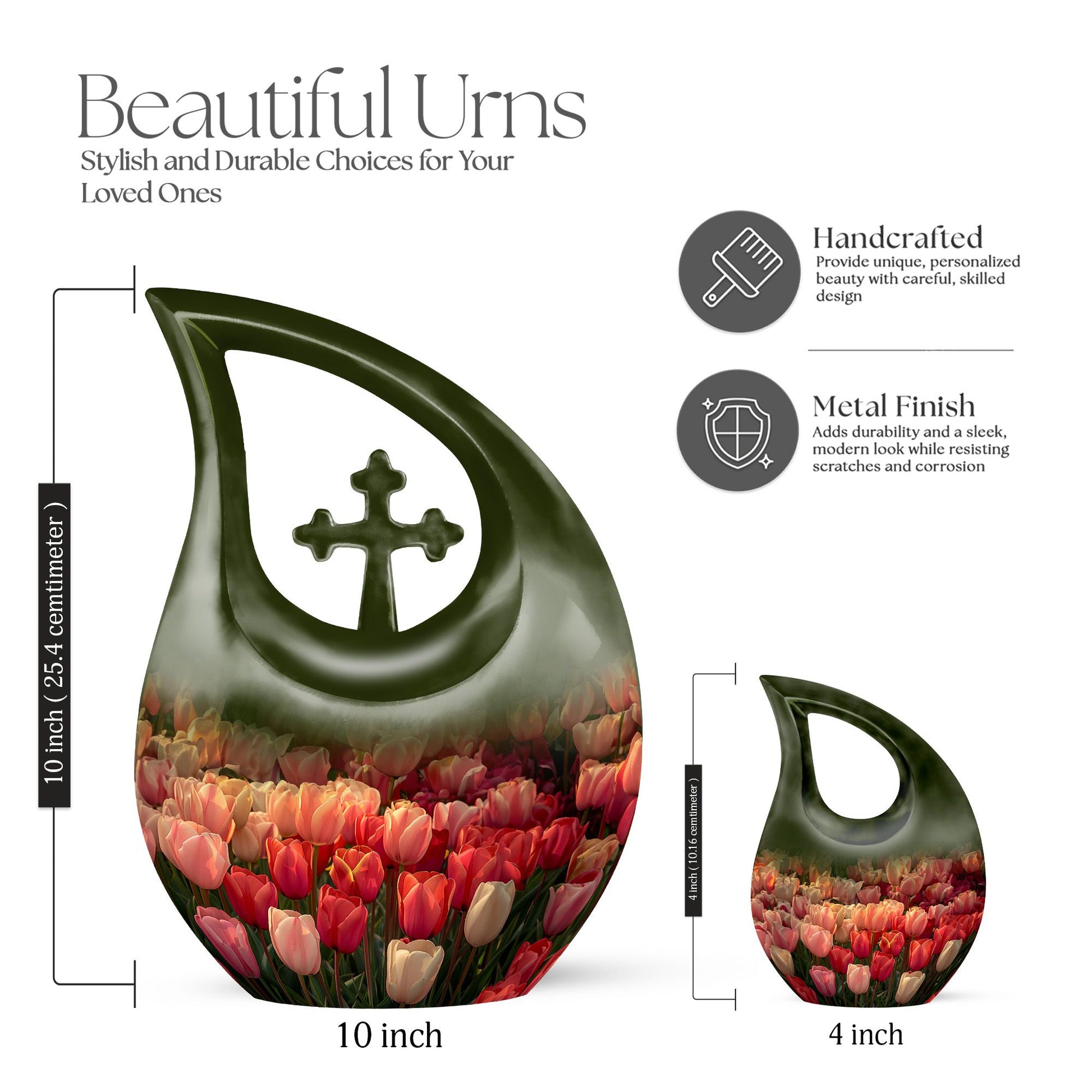 Large Tulip Urn, memorial cross drop design Urn