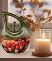Large Tulip Urn, memorial cross drop design Urn