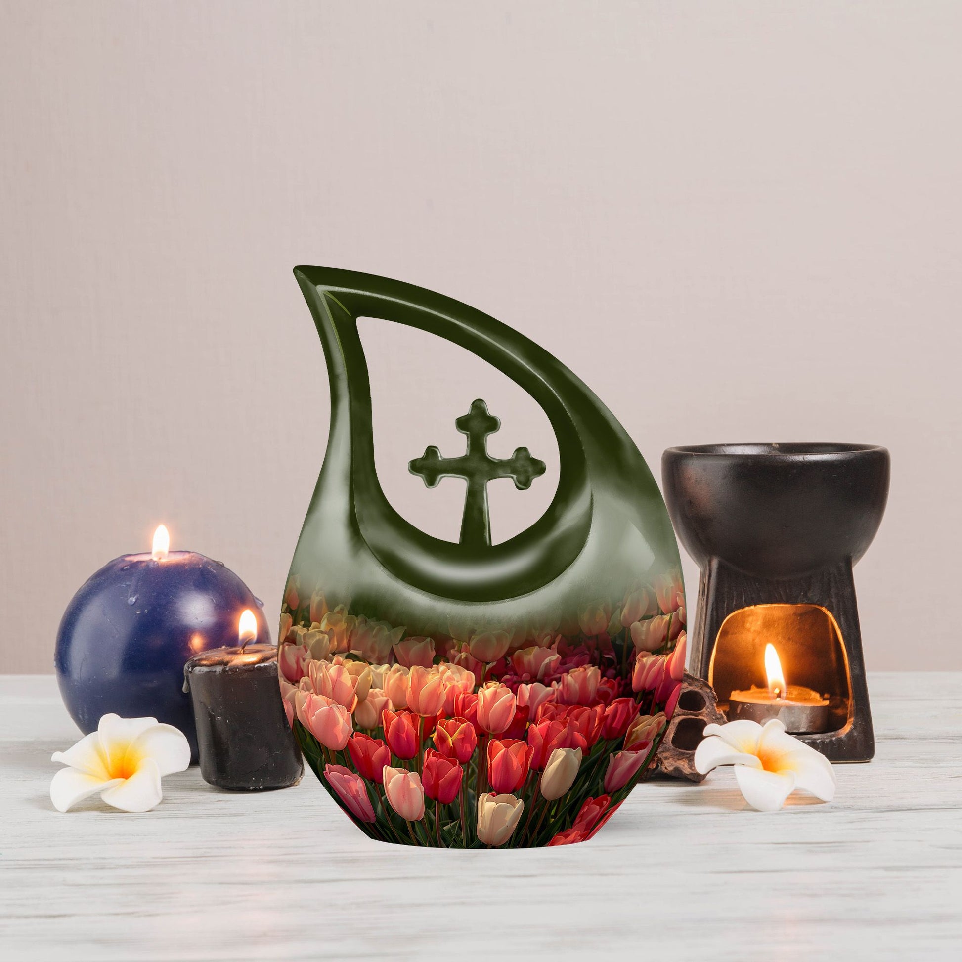 Large Tulip Urn, memorial cross drop design Urn
