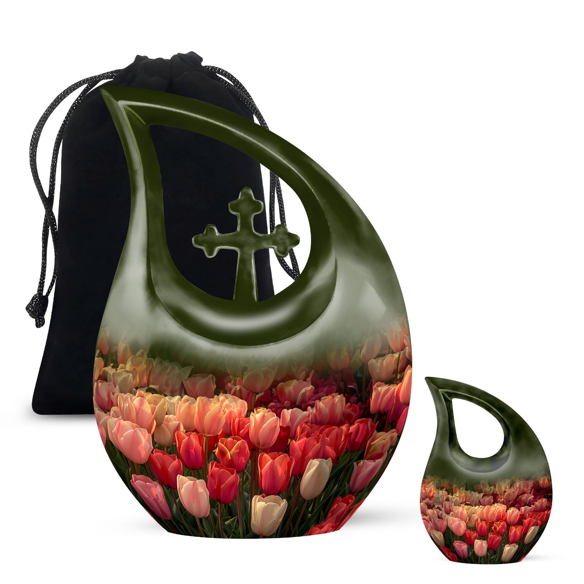 Large Tulip Urn, memorial cross drop design Urn