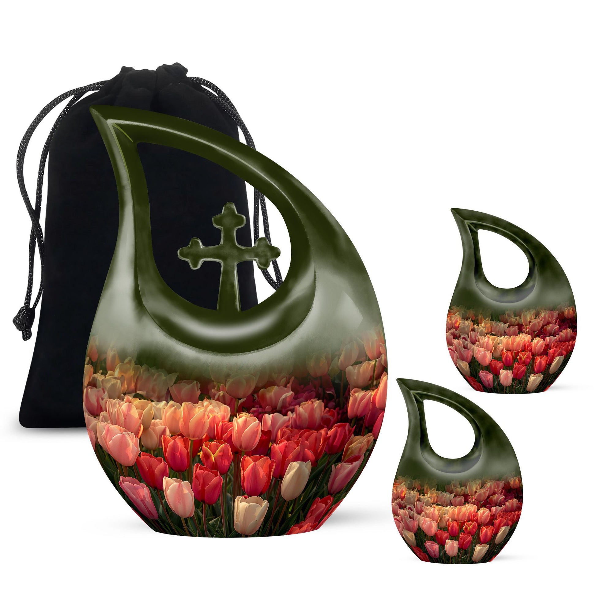 Flowers Cremation Urn - Dark Green Large Urn Human Ashes