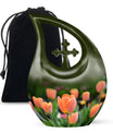 Orange Tulip Cremation Urn – Olive Green Memorial Urn Human Ashes