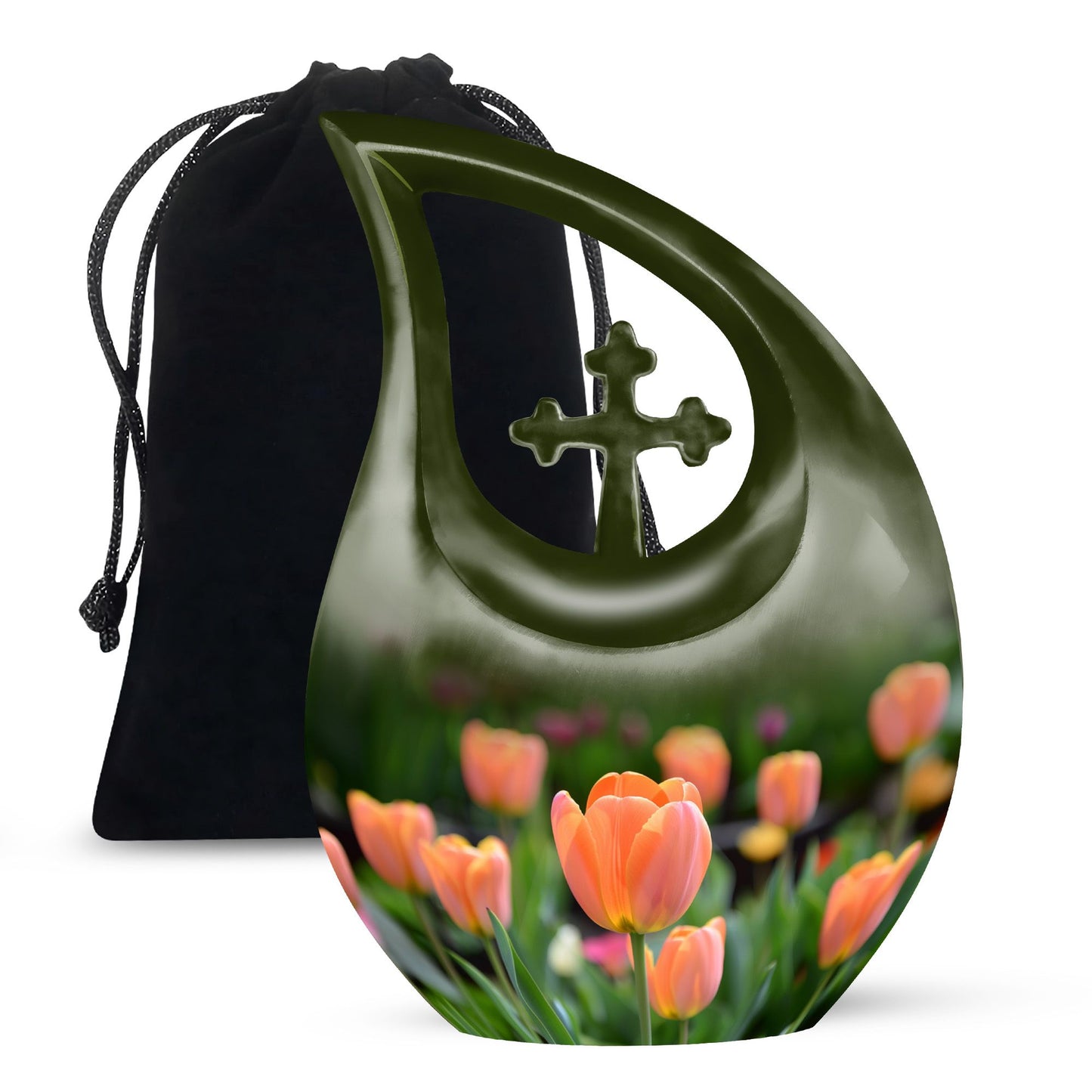 Orange Personalized Flower Cremation Urn for Human Ashes - 10-inch, 200 cu in - Yatskia
