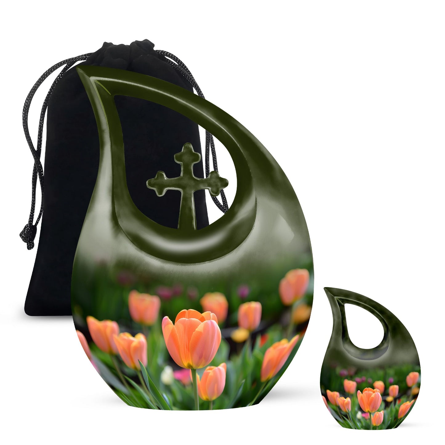 Orange Personalized Flower Cremation Urn for Human Ashes - 10-inch, 200 cu in - Yatskia