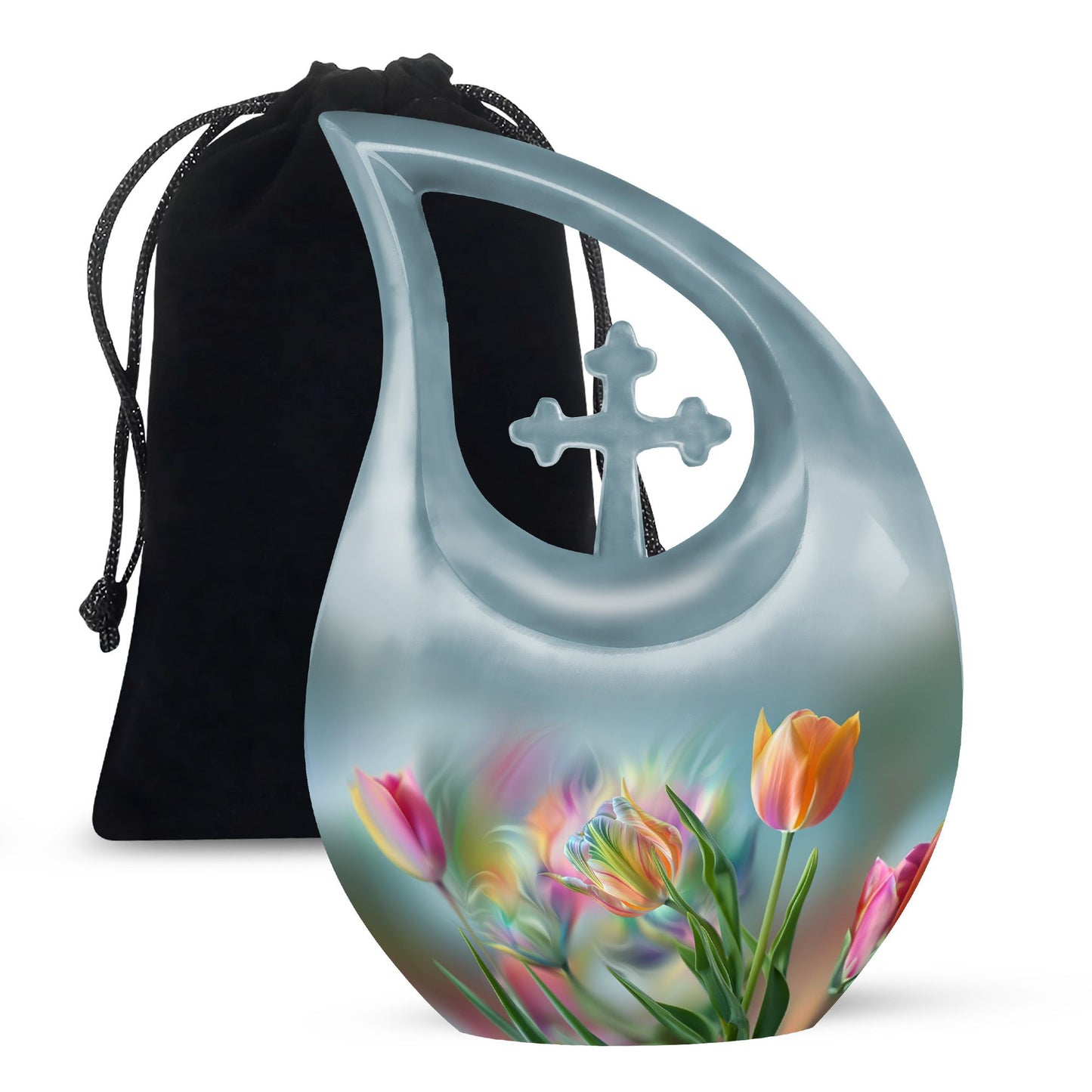 Blue Personalized Flower Cremation Urn for Human Ashes - 10-inch, 200 cu in - Yatskia