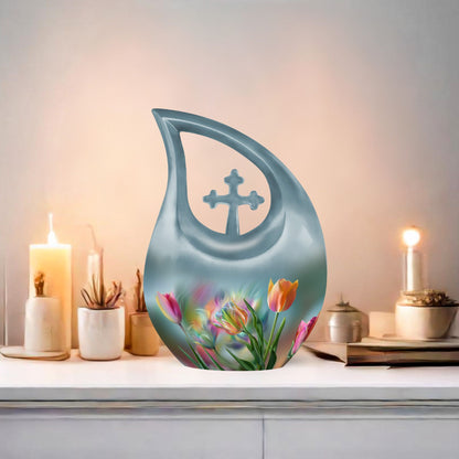 10 Inch Tulip Urn, Metal Cremation Urn
