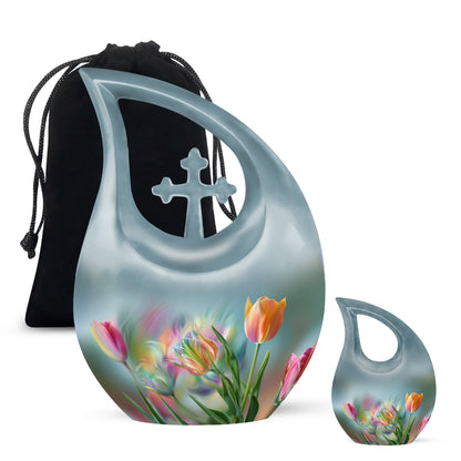 Blue Personalized Flower Cremation Urn for Human Ashes - 10-inch, 200 cu in - Yatskia