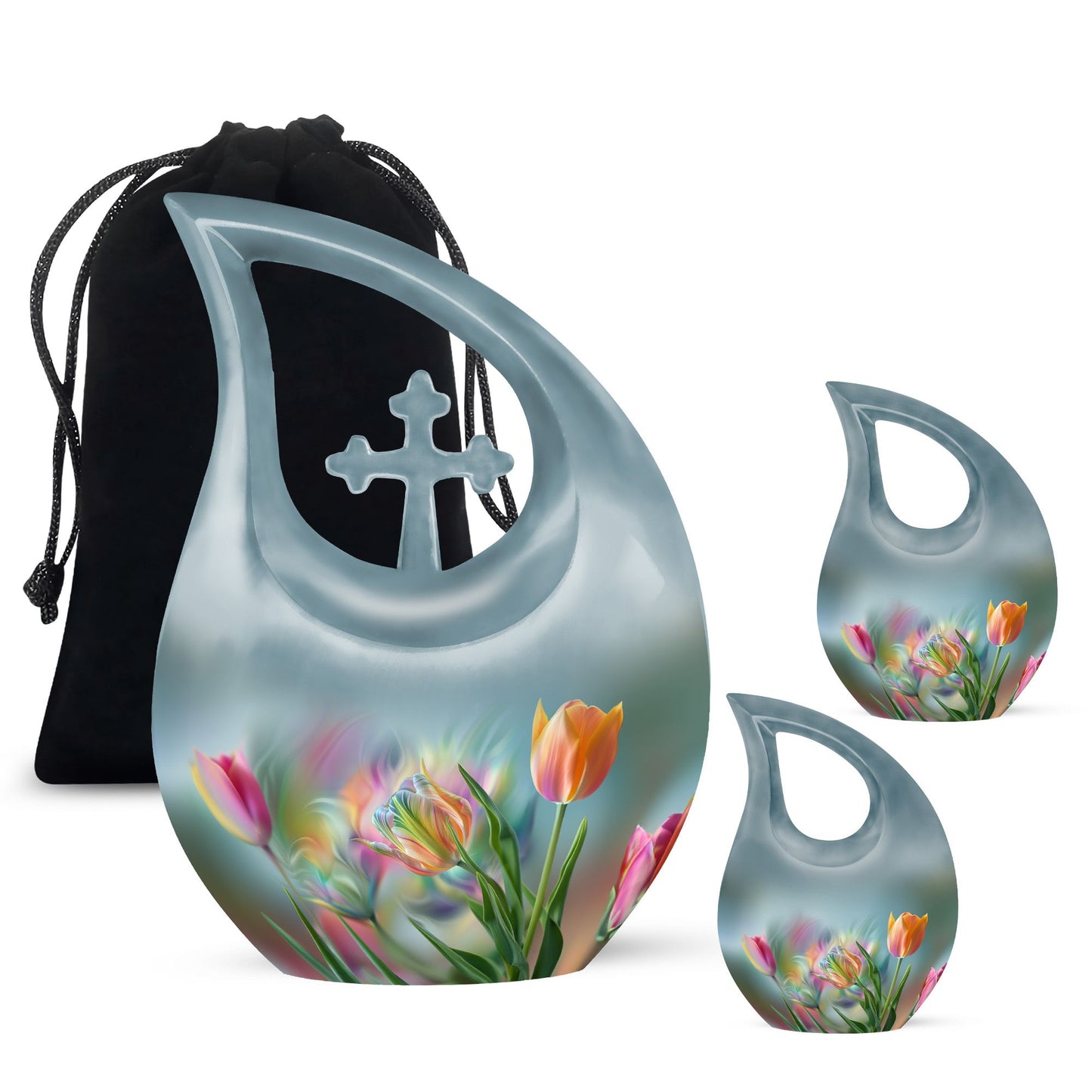 Blue Personalized Flower Cremation Urn for Human Ashes - 10-inch, 200 cu in - Yatskia